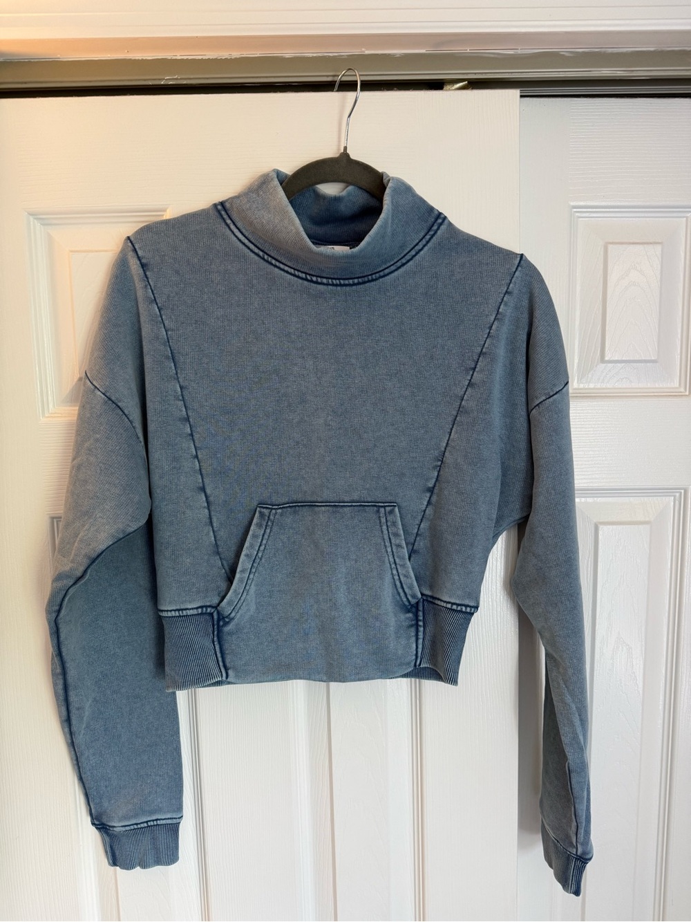 Gymshark Washed Blue Cropped Mock Neck Sweatshirt